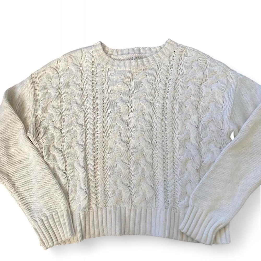 La Hearts Cream Cable Knit Crew Neck Sweater